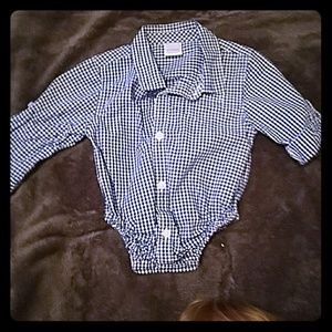 Blue and white checkered button up